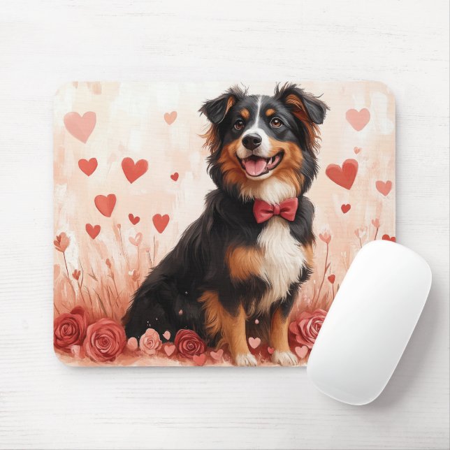 Australian Shepherd with Roses - Valentine's Day  Mouse Pad (With Mouse)