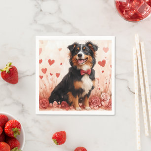 Australian Shepherd with Roses - Valentine's Day Napkin