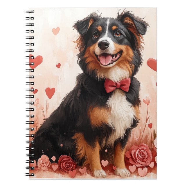Australian Shepherd with Roses - Valentine's Day  Notebook (Front)