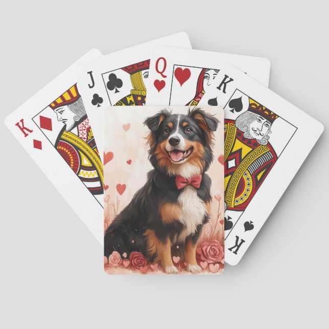 Australian Shepherd with Roses - Valentine's Day  Playing Cards (Back)