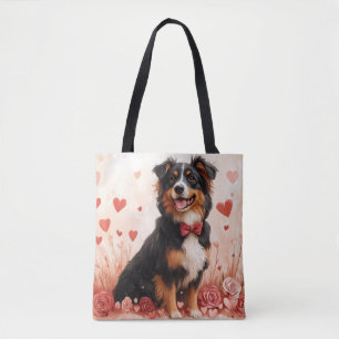 Australian Shepherd with Roses - Valentine's Day Tote Bag