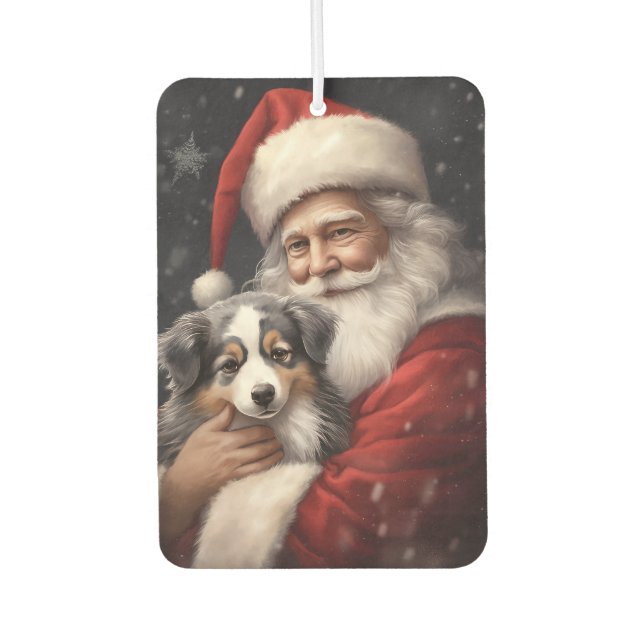 Australian Shepherd with Santa Claus Christmas  Car Air Freshener (Front)