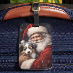 Australian Shepherd with Santa Claus Christmas  Luggage Tag