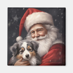 Australian Shepherd with Santa Claus Christmas  Magnet