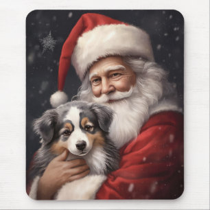 Australian Shepherd with Santa Claus Christmas  Mouse Pad