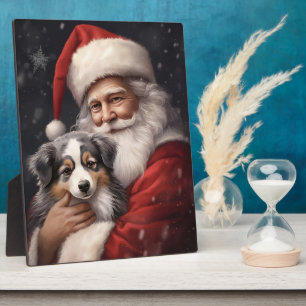 Australian Shepherd with Santa Claus Christmas Plaque