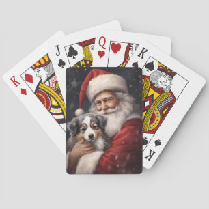 Australian Shepherd with Santa Claus Christmas Playing Cards