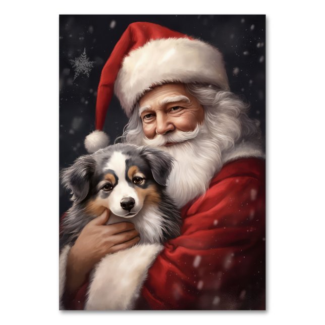 Australian Shepherd with Santa Claus Christmas  Table Number (Front)