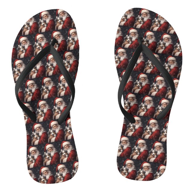 Australian Shepherd with Santa Claus Christmas  Thongs (Footbed)