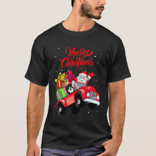 Australian Shepherd With Santa Claus In Red Truck T-Shirt