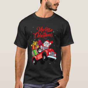 Australian Shepherd With Santa Claus In Red Truck T-Shirt
