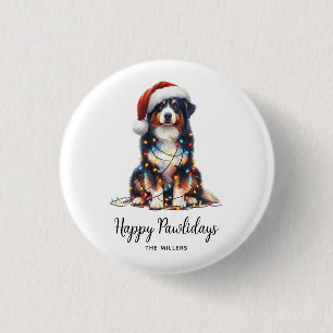 Australian Shepherd Wrapped in Christmas Light 3 Cm Round Badge