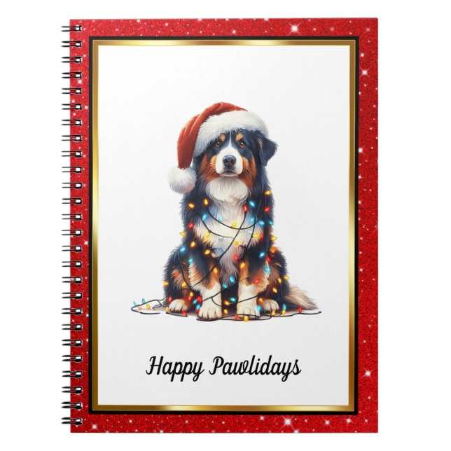 Australian Shepherd Wrapped in Christmas Light Notebook (Front)