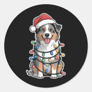 Australian Shepherd Wrapped In Christmas Lights Classic Round Sticker