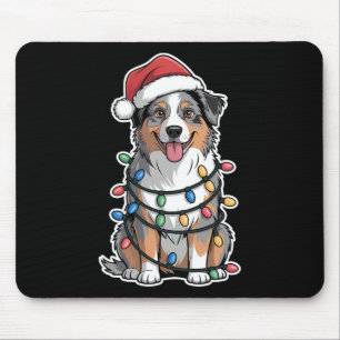Australian Shepherd Wrapped In Christmas Lights  Mouse Pad