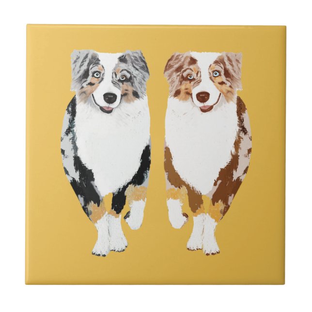 Australian Shepherds 4" Ceramic Tile (Front)