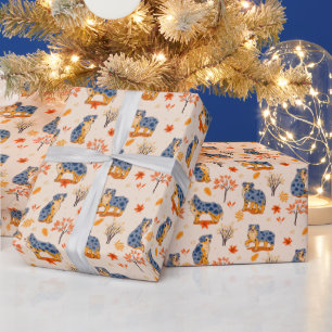 Australian Shepherds Autumn Leaves Bushes Pattern Wrapping Paper