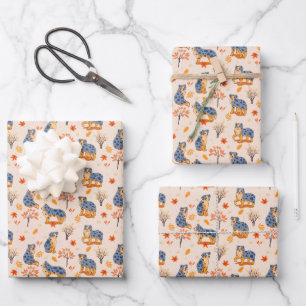 Australian Shepherds Autumn Leaves Bushes Pattern Wrapping Paper Sheet