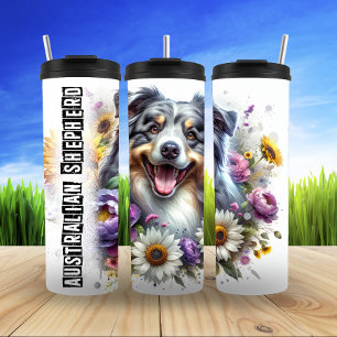 Australian Shepherd's Blooming Happy Gaze Thermal Tumbler