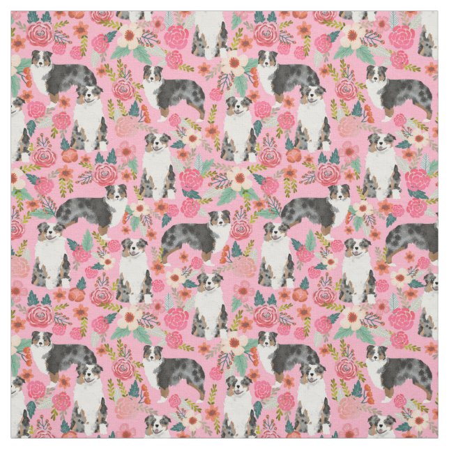 Australian Shepherds fabric florals pattern (Swatch)