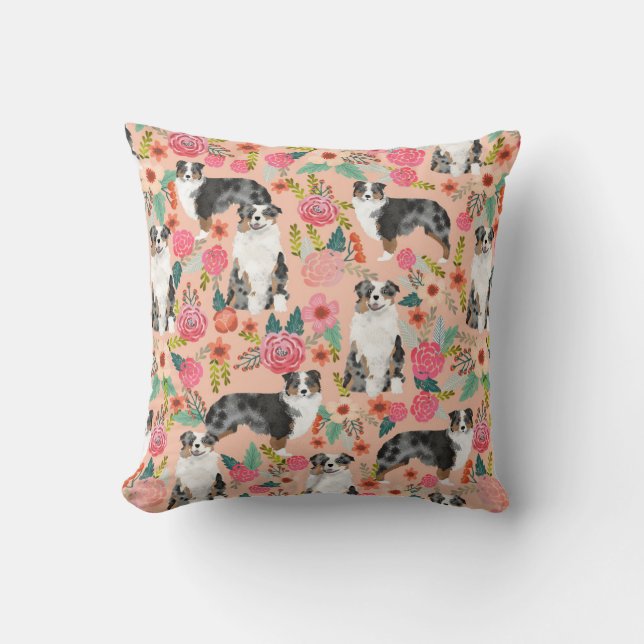 Australian Shepherds Florals Pillow (Front)