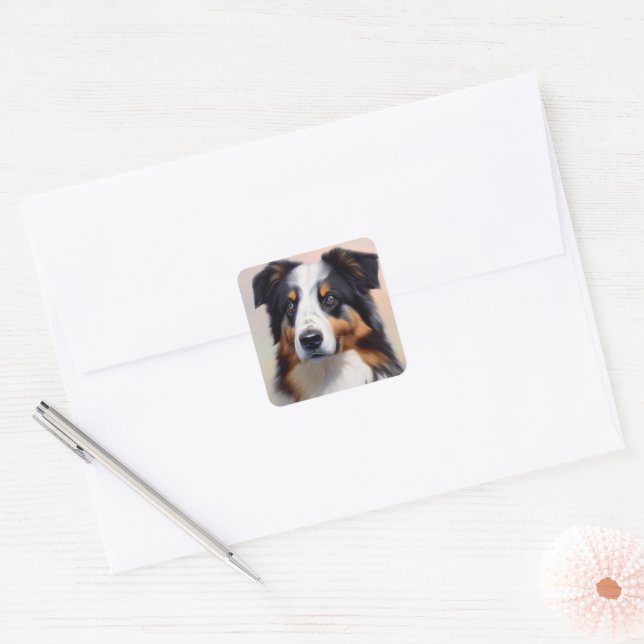 Australian Shepherd's head -  Square Sticker (Envelope)