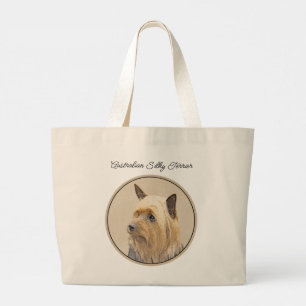 Australian Silky Terrier Painting Original Dog Art Large Tote Bag