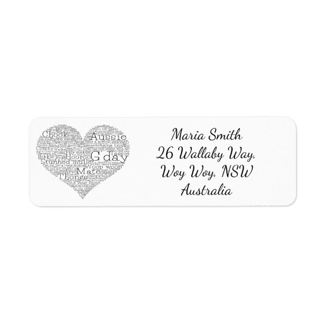 Australian slang heart return address label (Front)