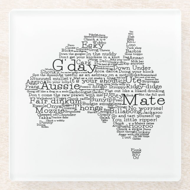 Australian slang map glass coaster (Front)
