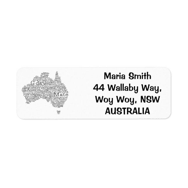 Australian slang map return address label (Front)