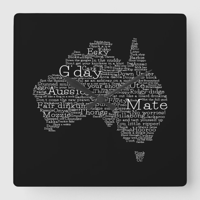 Australian slang map square wall clock (Front)