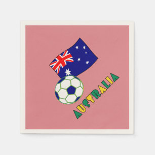 Australian Soccer Ball and Flag Pink Background Napkin