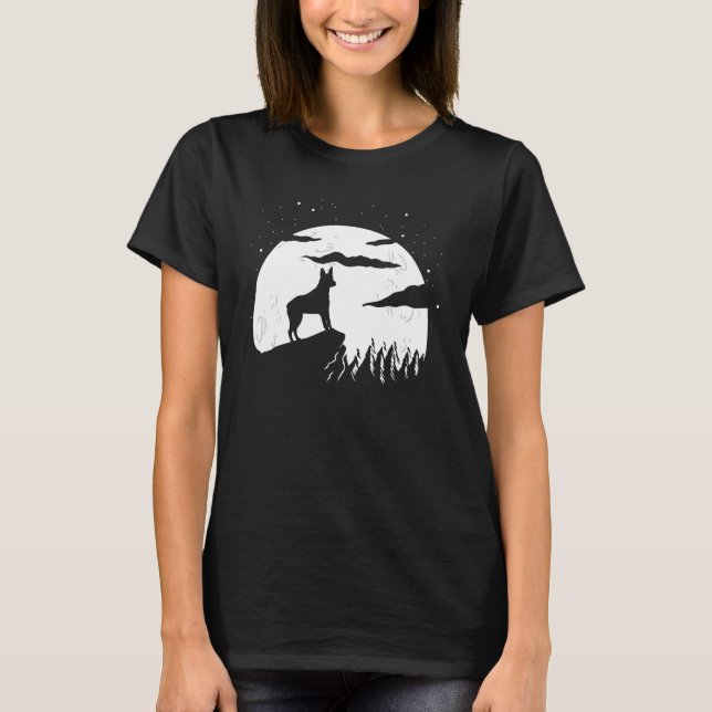 Australian Stumpy Tail Cattle Dog and Moon Hallowe T-Shirt (Front)
