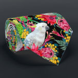 Australian Summer Tropical Parrot Black Neck Tie<br><div class="desc">This contemporary realistic Australian White cockatoo, Budgie And Wattle Wildflower Patterned tie is perfect for any Australian themed event! This Watercolour birds and flowers tie features beautiful Australian cockatoos, budgies and kangaroo paw flowers, protea and Waratah wildflowers, on a black background. This background colour can be changed to suit your...</div>
