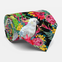 Australian Summer Tropical Parrot Black Neck Tie
