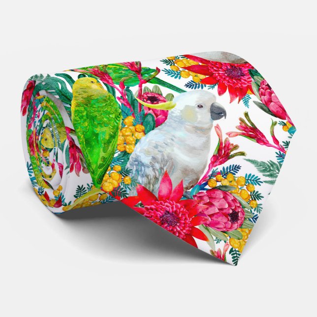 Australian Summer Tropical Parrot Pattern Neck Tie (Rolled)