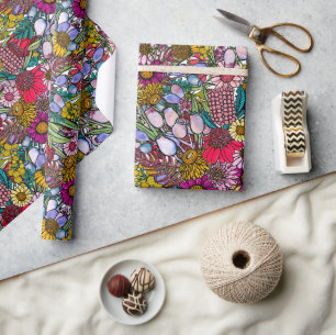 Australian Summer Wildflower Garden Pattern Wrapping Paper