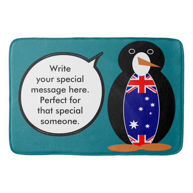 Australian Talking Ms Penguin Personalised  Bath Mat (Front)