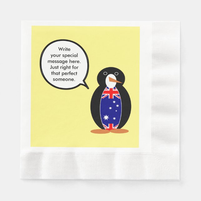 Australian Talking Ms Penguin Personalised  Napkin (Front)