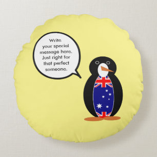 Australian Talking Ms Penguin Personalised Round Cushion