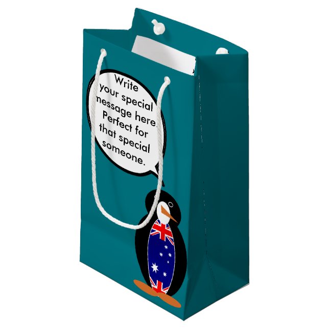 Australian Talking Ms Penguin Personalised  Small Gift Bag (Front Angled)