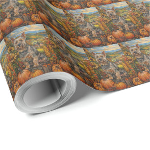 Australian Terrier Autumn Harvest Thanksgiving Wrapping Paper