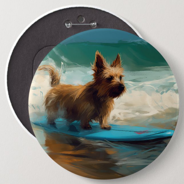 Australian Terrier Beach Surfing Painting  6 Cm Round Badge (Front & Back)