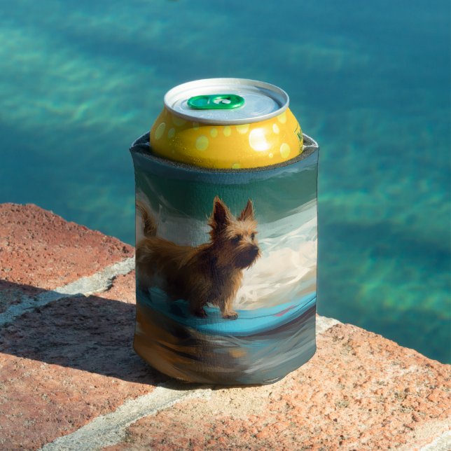 Australian Terrier Beach Surfing Painting  Can Cooler (In Situ Pool)