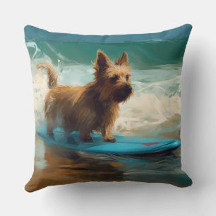 Australian Terrier Beach Surfing Painting Cushion