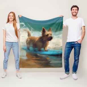 Australian Terrier Beach Surfing Painting Fleece Blanket