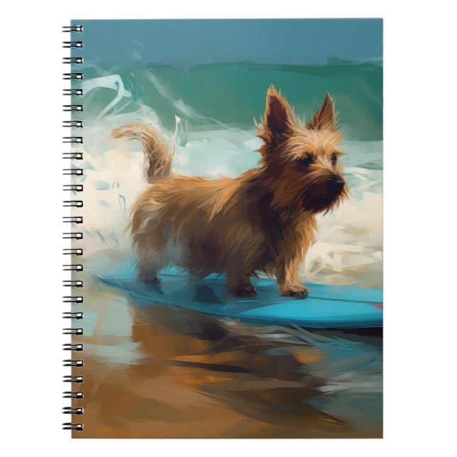 Australian Terrier Beach Surfing Painting  Notebook (Front)