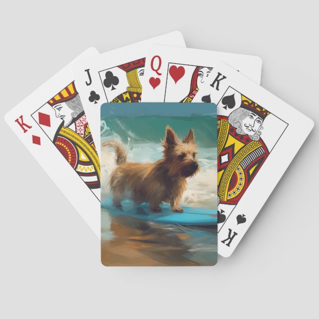 Australian Terrier Beach Surfing Painting  Playing Cards (Back)