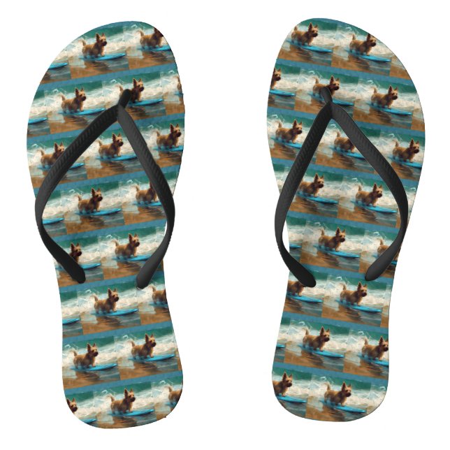 Australian Terrier Beach Surfing Painting  Thongs (Footbed)