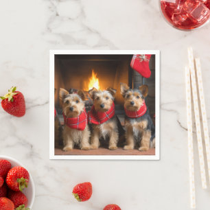 Australian Terrier by the Fireplace Christmas Napkin